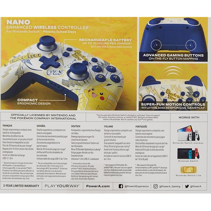 PowerA NSW Nano Enhanced Wireless Controller - Pokémon: Pikachu School Days