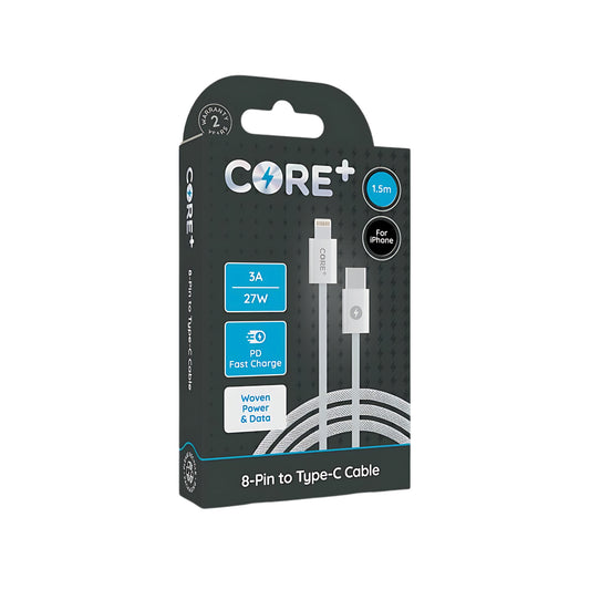 CORE+ 8-Pin to Type-C Cable 1.5m Woven White 3A/27W